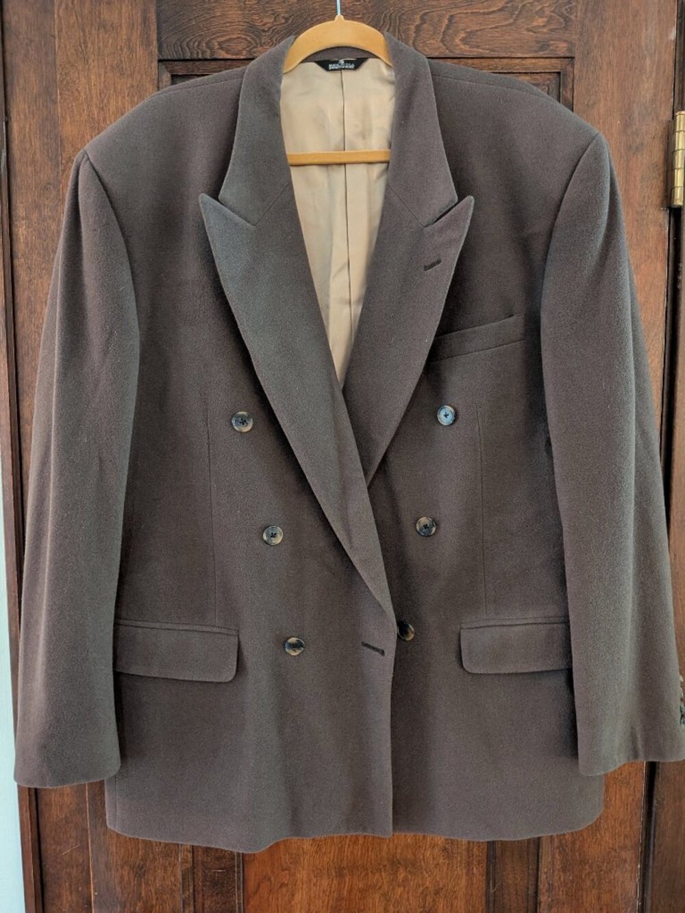 Vintage 90's Perry Ellis Brown Double Breasted Thick Wool Blazer Size 50/52